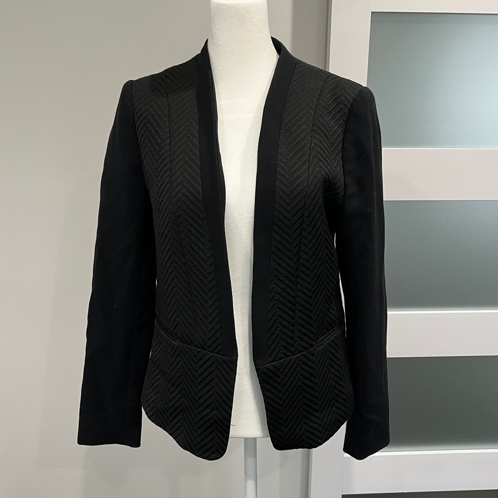 H&M Black Textured Chevron Collarless Blazer‎ Jacket Womens Size 8